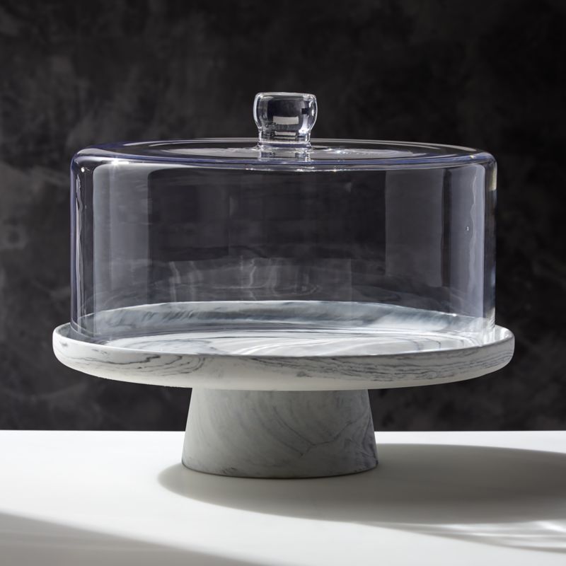 Swirl Modern Porcelain Cake Stand with Glass Lid + Reviews | CB2 | CB2