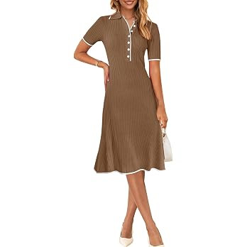 MEROKEETY Women's Spring Summer Ribbed Midi Dress 2026 Short Sleeve V Neck Button Bodycon Knit Bu... | Amazon (US)