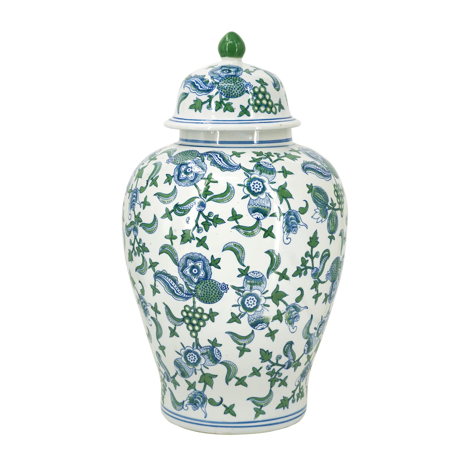 Decorative Porcelain Ginger Jar with Cherry Blossom Patterns - 13.5"Dia. x 23" - Blue/Green/White | Wayfair North America