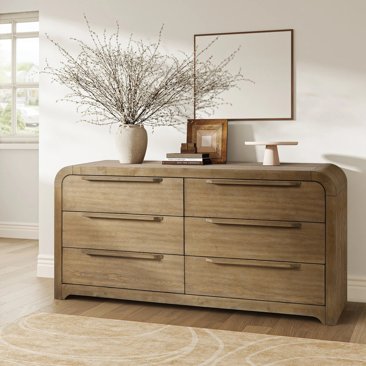 Egon 62'' W Modern Fully Assembled 6-Drawer Solid Wood Dresser with Hidden Drawer and Fully Velve... | Wayfair North America