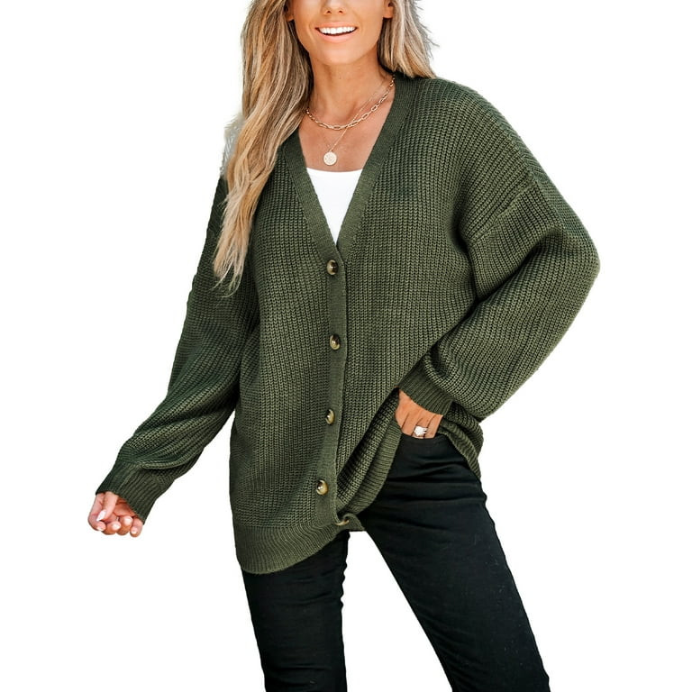 CUPSHE Women's Forest Green V-Neck Buttoned Cardigan | Walmart (US)