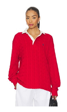 Polo Ralph Lauren Cable Knit Cotton Rugby Shirt in Rl 2000 Red from Revolve.com | Revolve Clothing (Global)