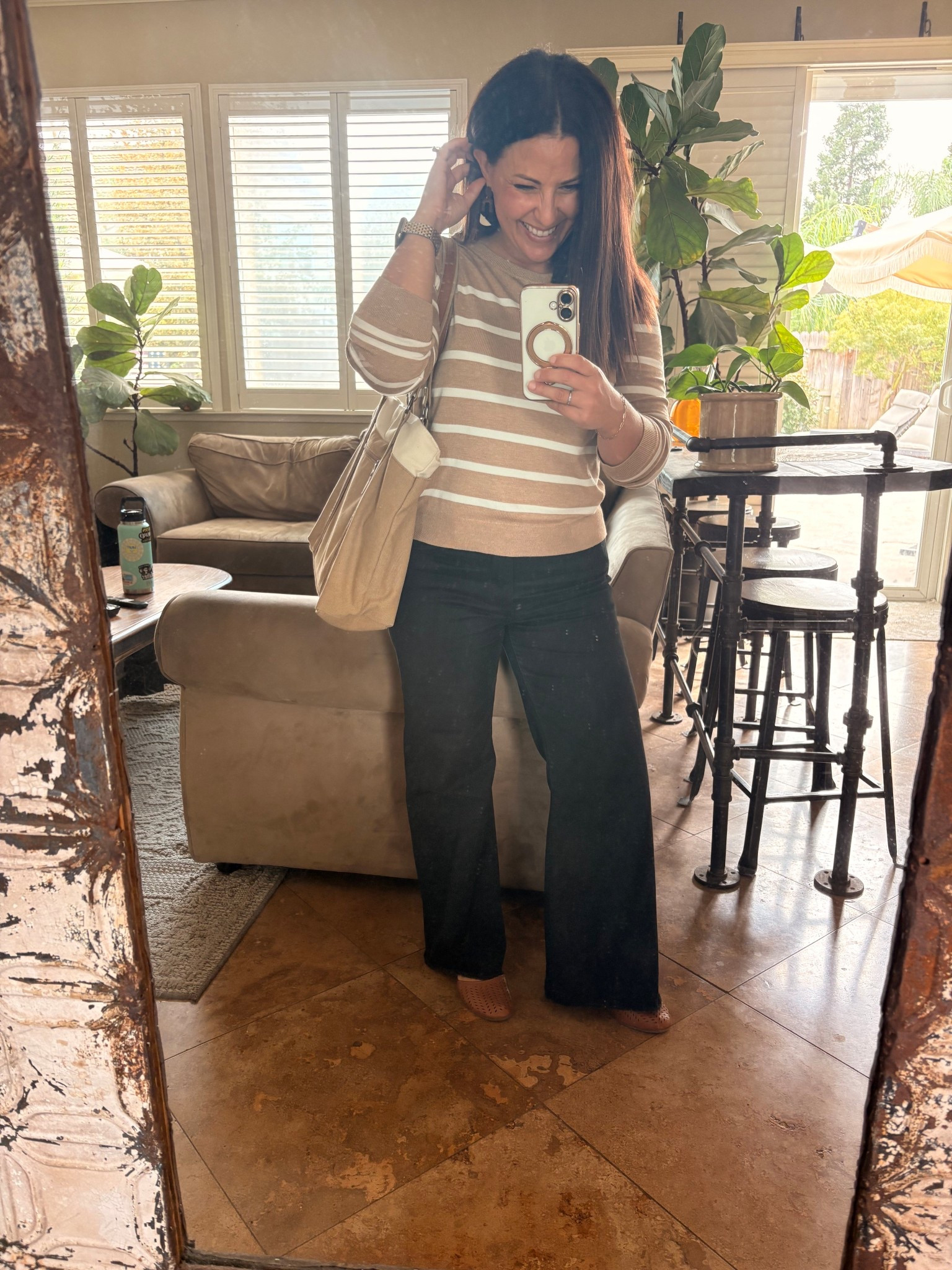 It’s finally feeling like fall! I love a good black and tan look. My tan sweater is super soft and runs tts. I’m wearing small. These flats are my current favorite teacher shoes. Size down if you wear a half size. 
Teacher style 
Amazon work wear

#LTKOver40 #LTKWorkwear #LTKPetite