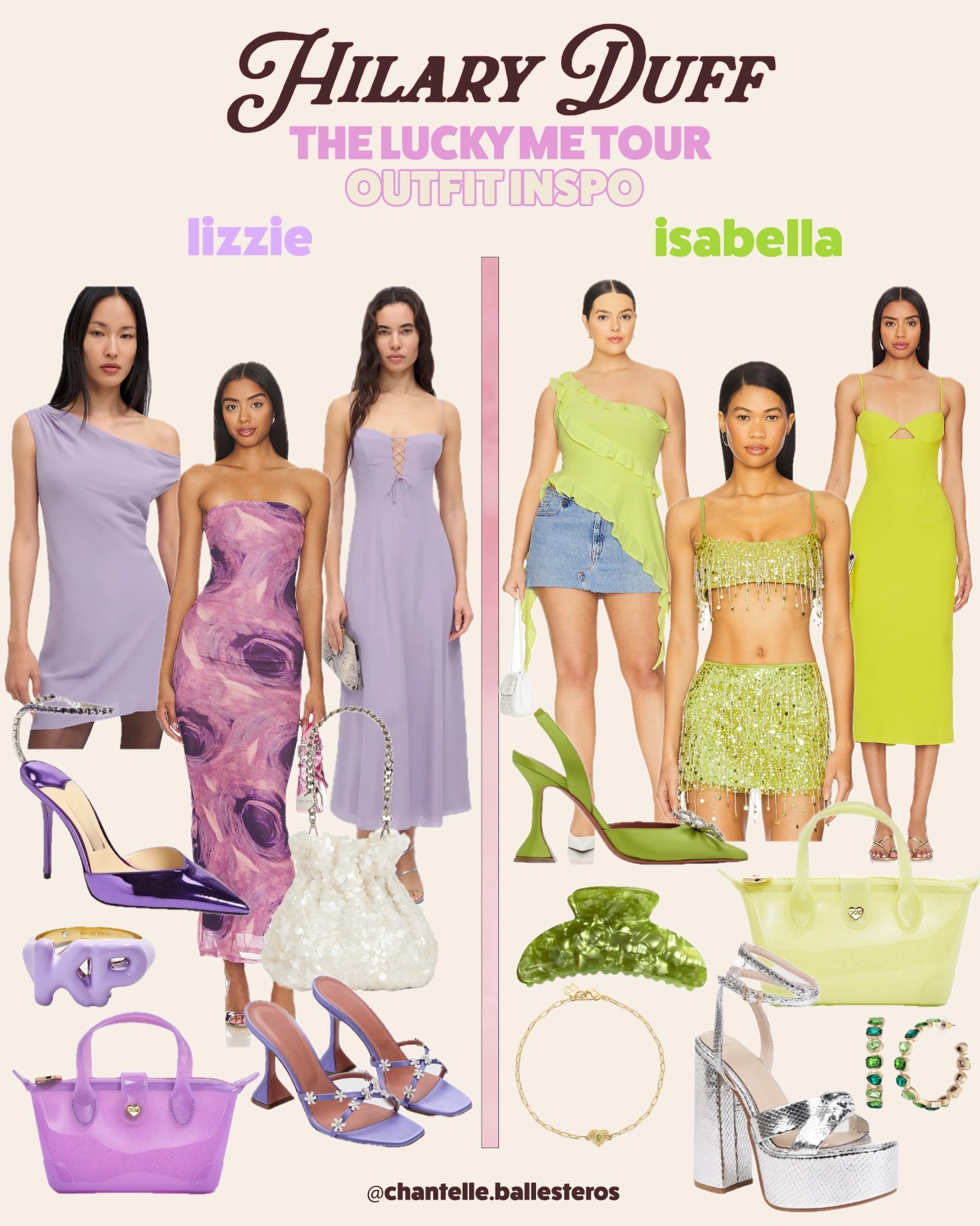 Sing to me, Paolo 🎤 It wouldn’t be a Hilary Duff concert without some Lizzie & Isabella inspired outfits! 💜💚 Are you team purple or green? 

#LTKgrwm #LTKselfcare #LTKootd