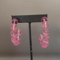 Oversized Pink Plastic Beaded Hoop Earrings - 1980S Costume Jewelry | Etsy (US)