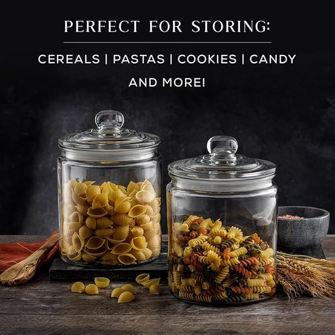 JoyJolt Elegant Cookie Jar. 2 Large Glass Jar With Lid. Jars for Kitchen Counter with Lids, Candy... | Amazon (US)