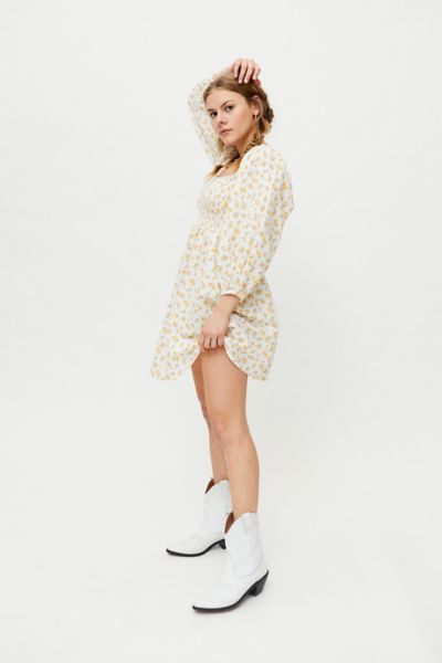 UO Sophia Smocked Puff Sleeve Mini Dress | Urban Outfitters (US and RoW)