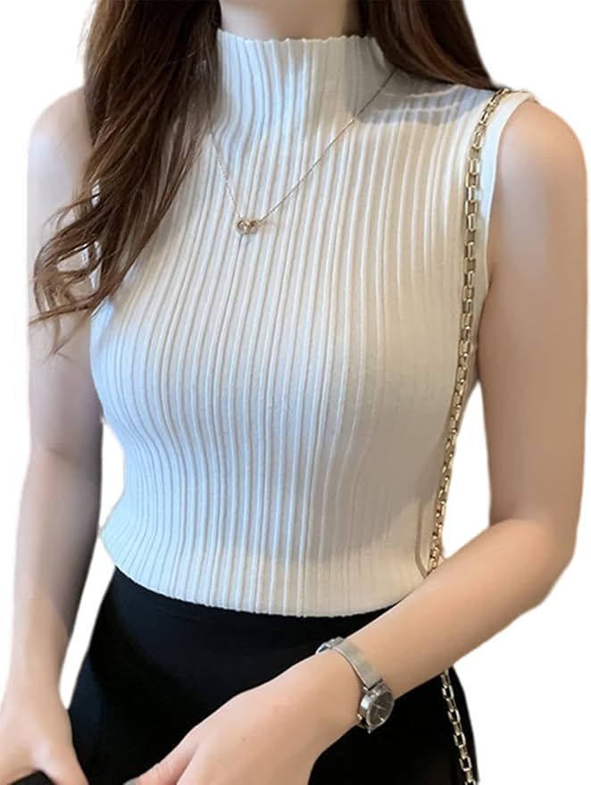 Nommo Womens Vest Fashion Half high Neck Sleeveless Knit Ribbed Tank Top for Women Half Turtlenec... | Amazon (US)