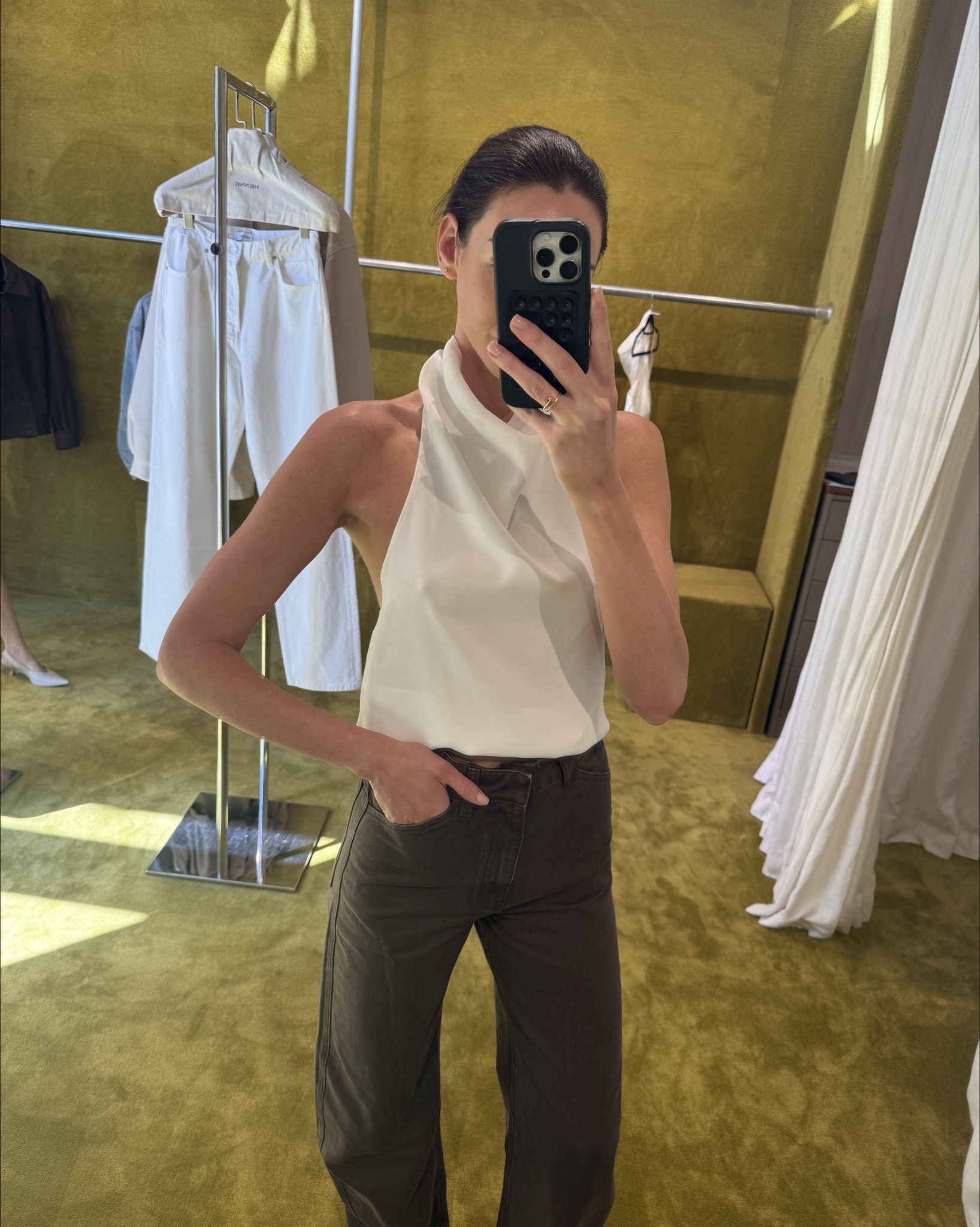 High neck White top by Henne 
Denim high waisted brown jeans by Henne 
Pair with bangles, chic sunglasses, brown bag & kitten heel for an elevated look or sandals for your everyday. 

#LTKspring #LTKaustralia #LTKstyletip