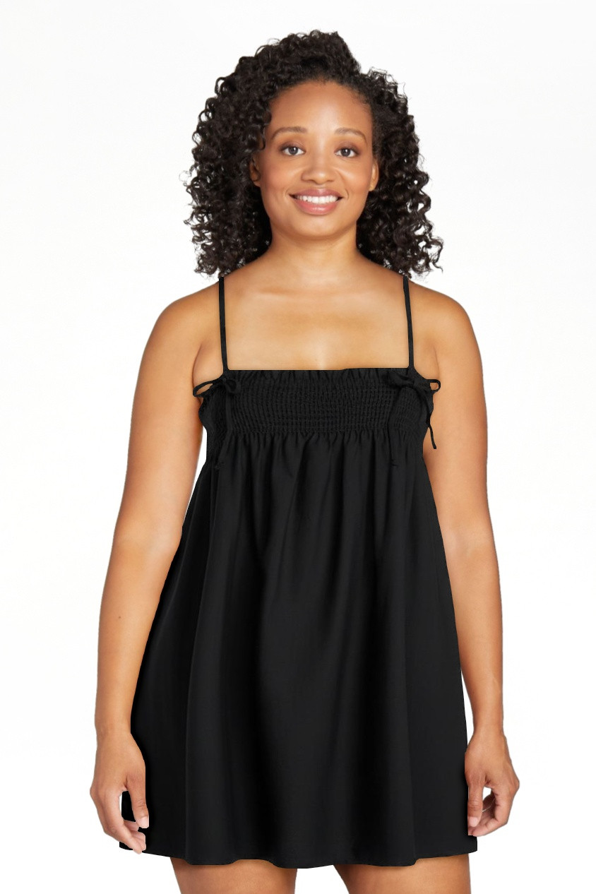 No Boundaries Cotton Poplin Smocked Mini Dress with Tie Straps, Women's XXS-XXL | Walmart (US)
