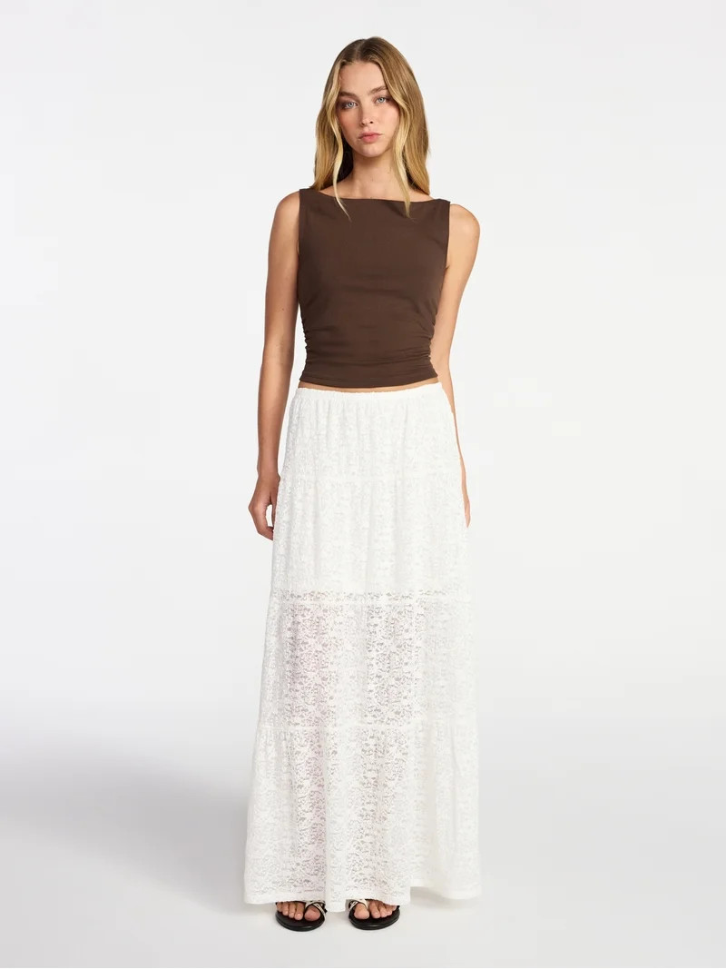 No Boundaries Lace Tiered Maxi Skirt, Women's XXS-XXL | Walmart (US)