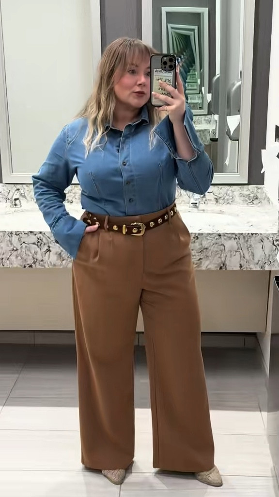 Denim top outfit inspo
Office outfit inspo
Suede belt
Western office wear
Corporate office wear
Midsize fashion
Plus size fashion 

#LTKMidsize #LTKWorkwear #LTKPlusSize