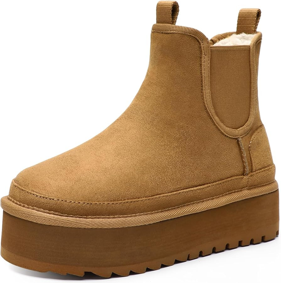 Bacia Platform Boots for Women Lightweight Suede Snow Boots Fur Interior Non-slip Outdoor Winter ... | Amazon (US)