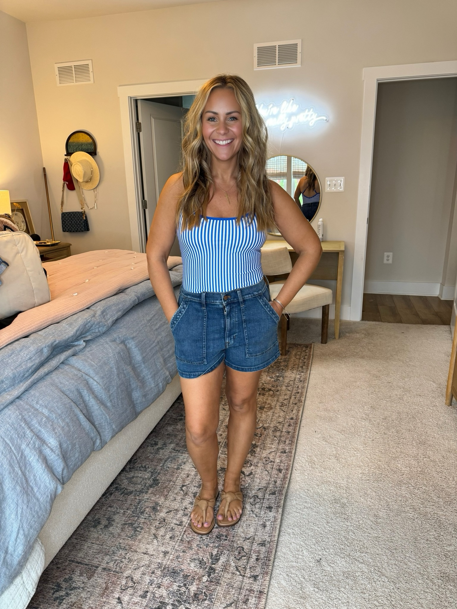 My summer uniform thanks to J Crew Factory!! 

Wearing a Medium swimsuit and a 6 in shorts. 

#LTKSaleAlert #LTKFindsUnder100 #LTKStyleTip