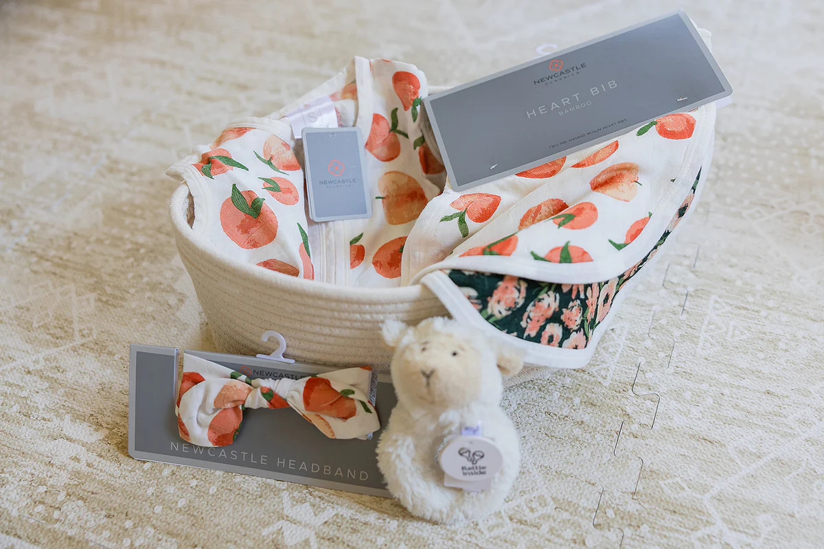 Welcome Baby Girl - Peaches & Lamb Gift Basket | Newcastle Classics