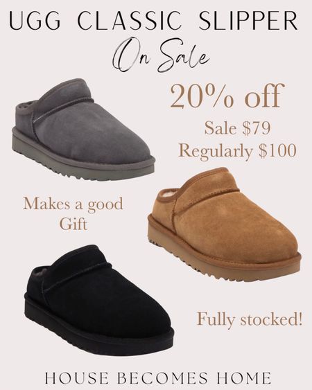 UGG Classic Slippers on sale!! 30% off and fully stocked! 

#LTKGiftGuide #LTKSeasonal #LTKfamily