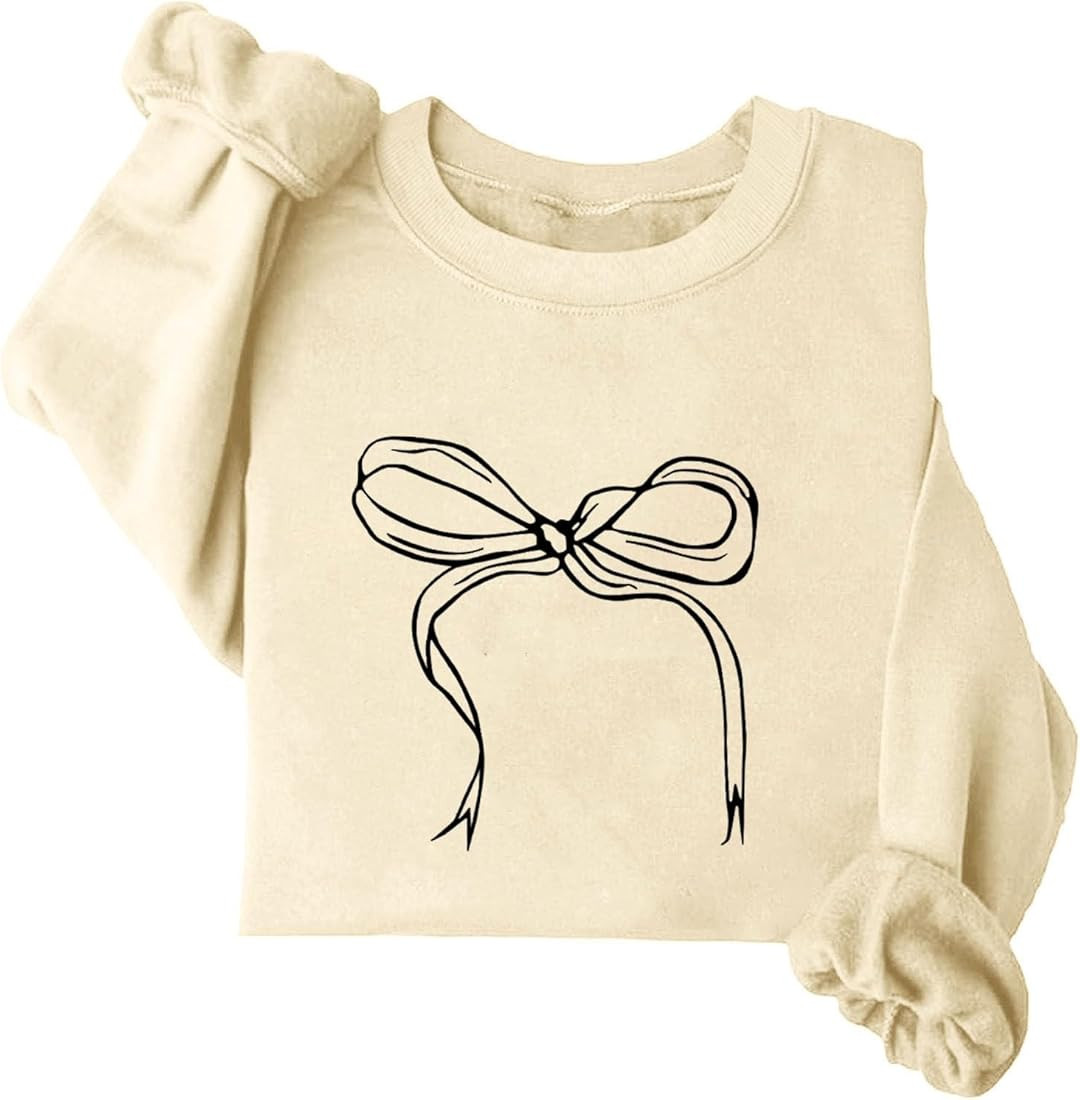 Linda sudadera con lazo para mujer, talla grande, casual, manga larga, cuello redondo, para otoñ... | Amazon (US)