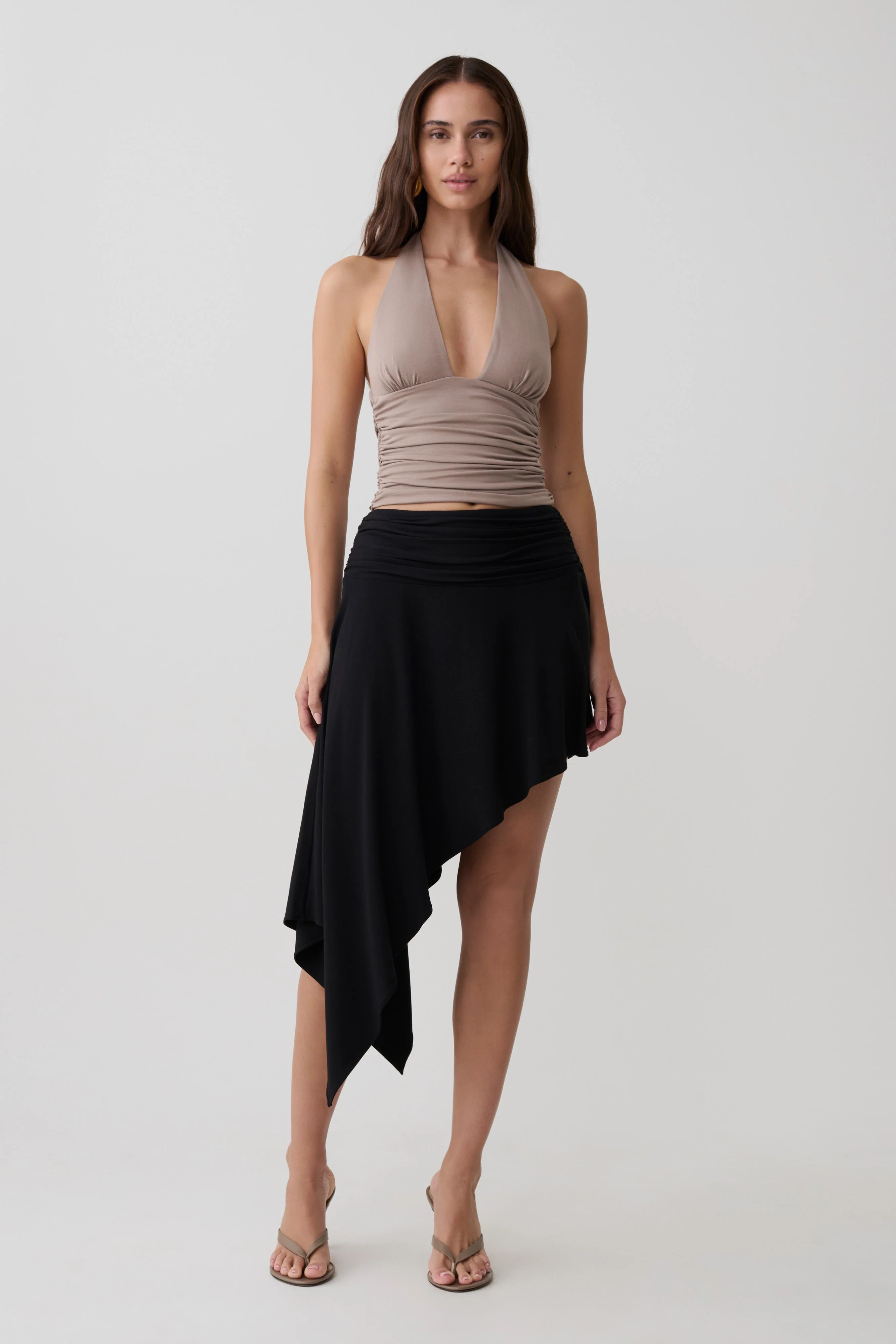 Peregrine Modal Gathered Halter Top - Neutral | MESHKI US