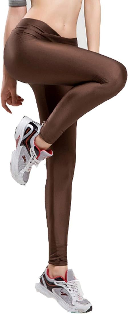 Hupplle Fashion Neon Stretch Skinny Shiny Spandex Leggings Pants | Amazon (US)