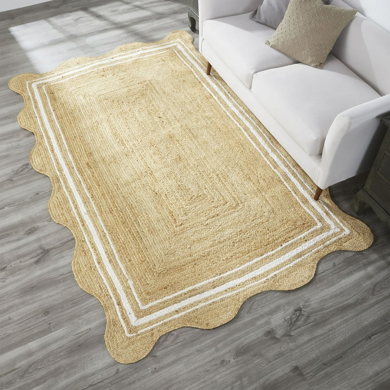 My Texas House Natural/White Scallop Jute with Border Area Rug, 5' x 8' | Walmart (US)