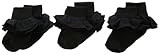 Jefferies Socks Little Girls' Misty Ruffle Turn Cuff Socks (Pack of 3), Black, X-Small | Amazon (US)