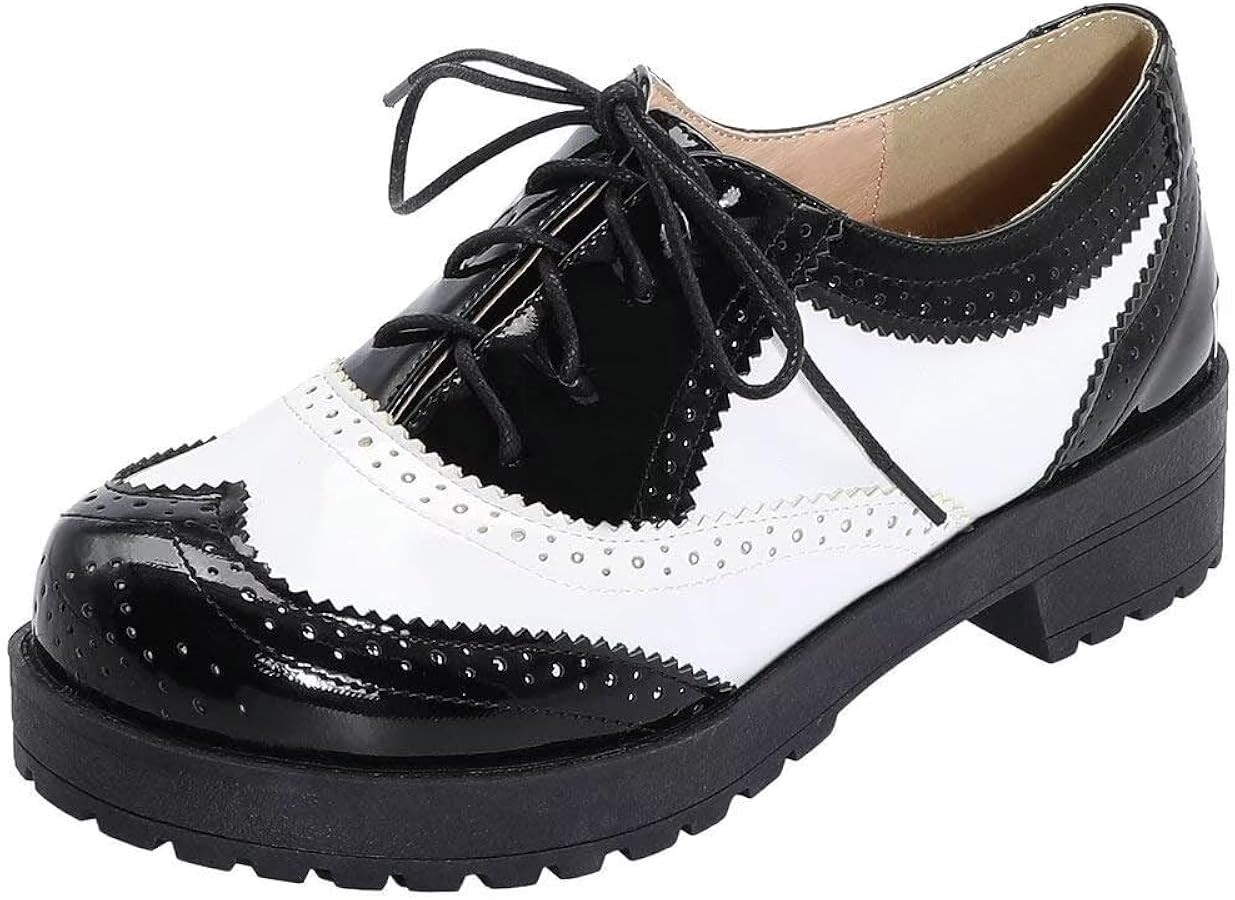 Agodor Women's Lace up Wingtip Oxford Shoes Chunky Heel Platform Vintage Round Toe Brogue Shoes f... | Amazon (US)