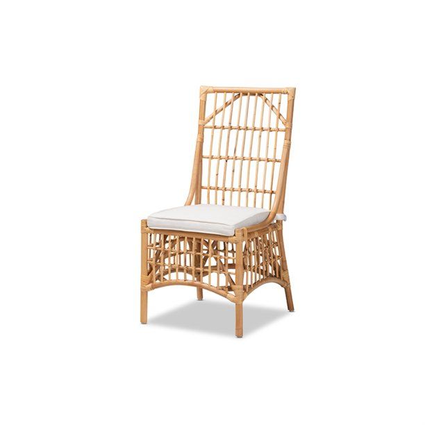 Baxton Studio Rose Modern Bohemian White Fabric Upholstered and Natural Brown Rattan Dining Chair... | Walmart (US)
