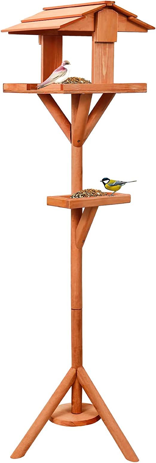Wooden Bird Feeder Pole Outside Bird Feeding Stand Hummingbird Station House (1.5 Tray) | Amazon (US)