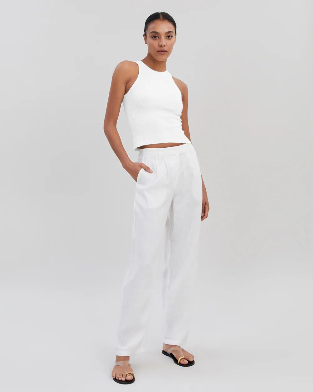 The Taline Linen Pant in Optic White | Solid & Striped