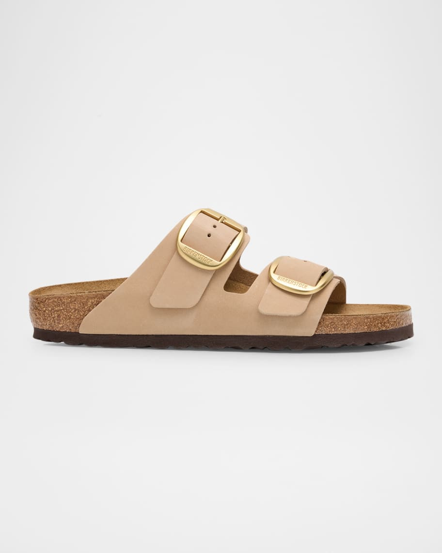 Arizona Leather Dual-Buckle Slide Sandals | Neiman Marcus