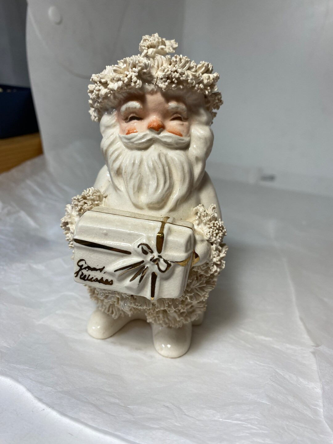 Napco Vintage Spaghetti Santa Cream Gold Gift - Etsy | Etsy (US)