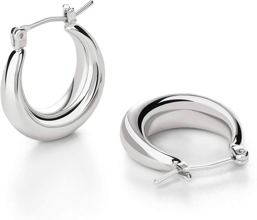 LILIE&WHITE Chunky Silver Hoop Earrings for Women Cute Fashion Hypoallergenic earrings Minimalist... | Amazon (CA)