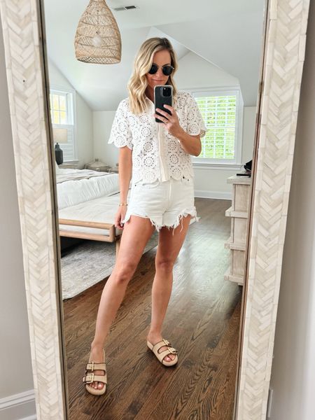 summer outfit idea
-small top
-exact shorts are old Abercrombie, linked similar 
-sandals fit tts 

Spring outfit, vacation outfit, white outfit 

#LTKFindsUnder100 #LTKStyleTip #LTKShoeCrush