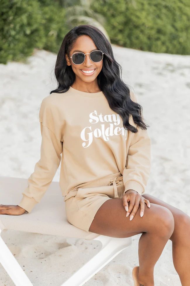 Stay Golden Tan Cropped Graphic Sweatshirt FINAL SALE | Pink Lily