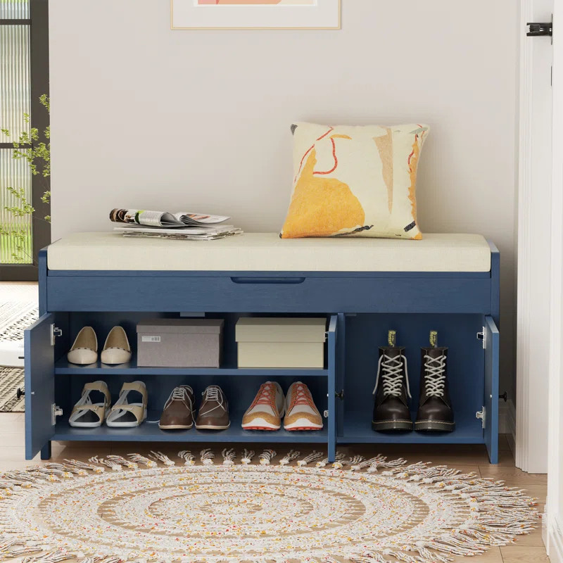 43.5" Entryway Bench with Hidden Shoe Storage and Cushion | Wayfair North America