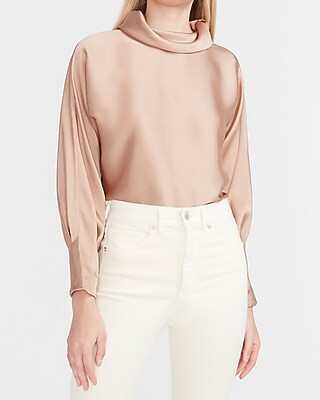 Satin Mock Neck Top | Express
