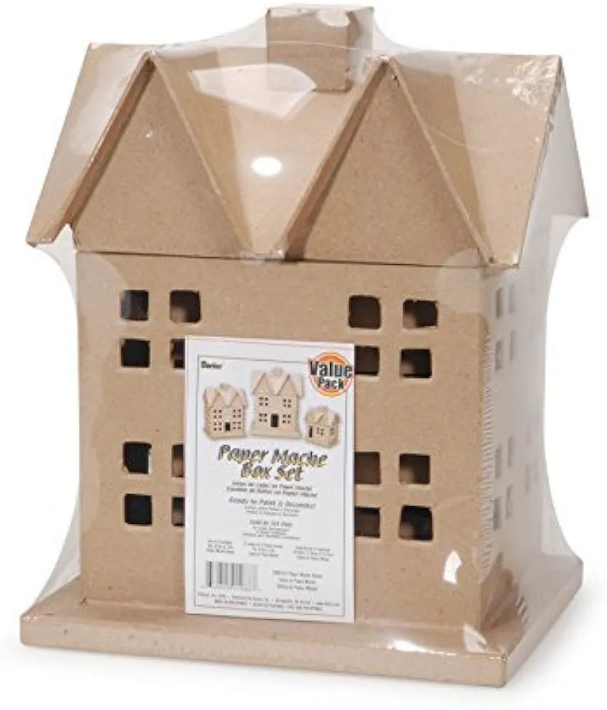Darice 3 Piece Paper Mache House Box Set | Amazon (US)