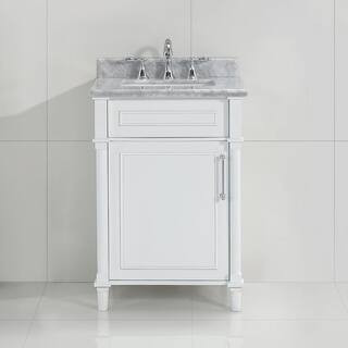 Home Decorators Collection Aberdeen 24 in. Single Sink Freestanding White Bath Vanity with Carrar... | The Home Depot