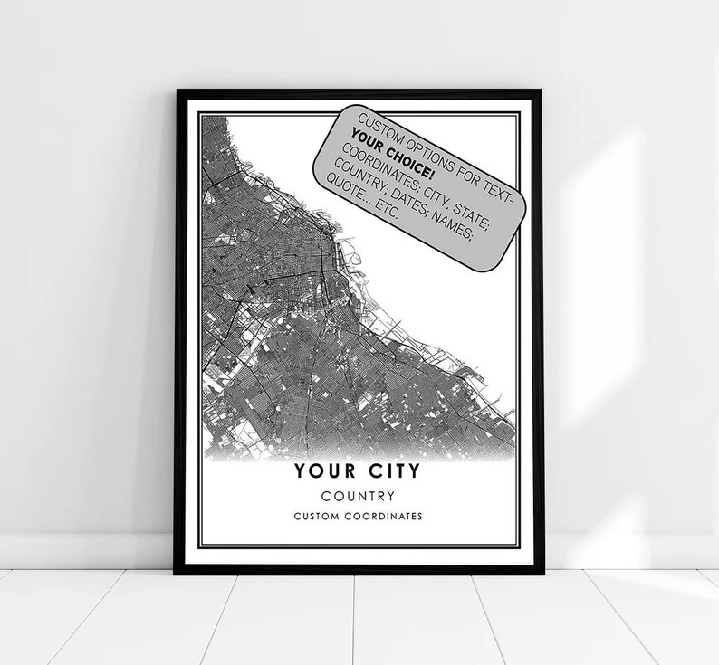 Custom Personalized Map City Print Poster Canvas | Any City Hometown Roads Streets Map Gift | Etsy (US)