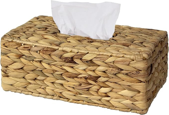Hand Woven Square Tissue Box Cover Holder | Rustic Wicker Straw Tissue Paper Box Napkin Dispenser... | Amazon (US)