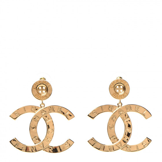 Metal Large Paris Button Earrings Gold | Fashionphile