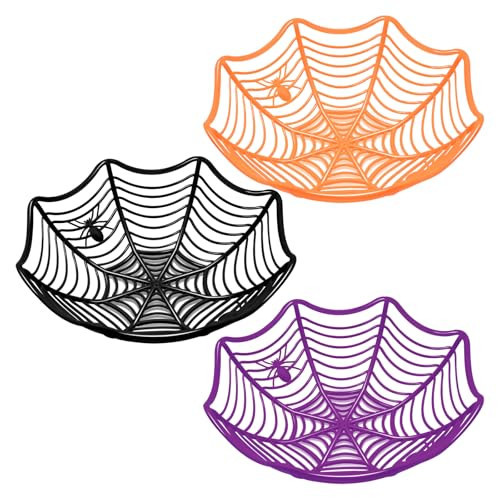 3 Pack Halloween Spider Web Candy Bowls, 11 Inch Plastic Cobweb Design Serving Bowls in Orange, Black, and Purple for Halloween Party Decor, Trick-or-Treating, Food Candy Trays, and Table Centerpieces | Amazon (US)