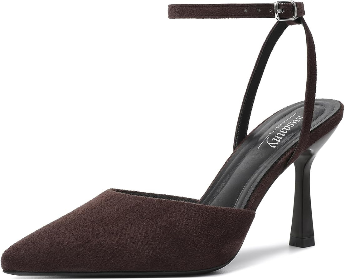 Susanny Heels for Women Stiletto Closed Pointed Toe Backless Dress Shoes High Heels Sexy Kitten P... | Amazon (US)