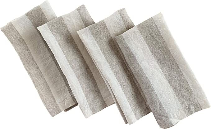 Linen Napkins – 100% French Flax – Stonewashed Pure Linen Cloth Napkins – Mitered Corners ... | Amazon (US)