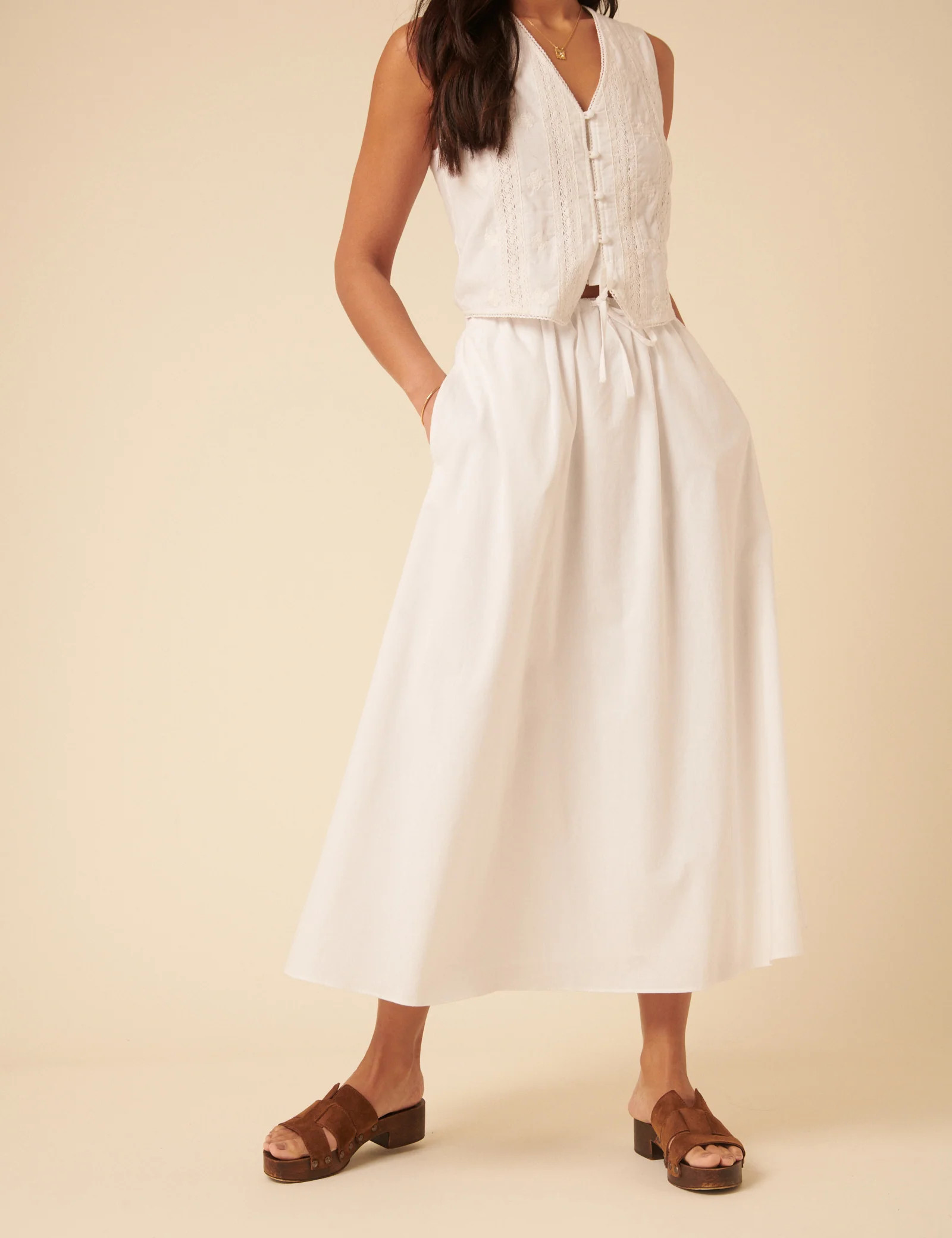 White Drawstring Midi Skirt | Nobody's Child
