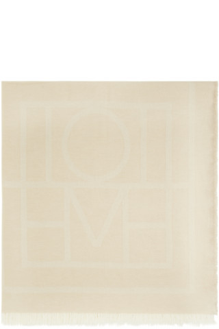 Beige Monogram Wool Cashmere Scarf | SSENSE
