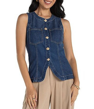 Liverpool Los Angeles Stretch Denim Round Neck Sleeveless Vest -  XS | Dillard's