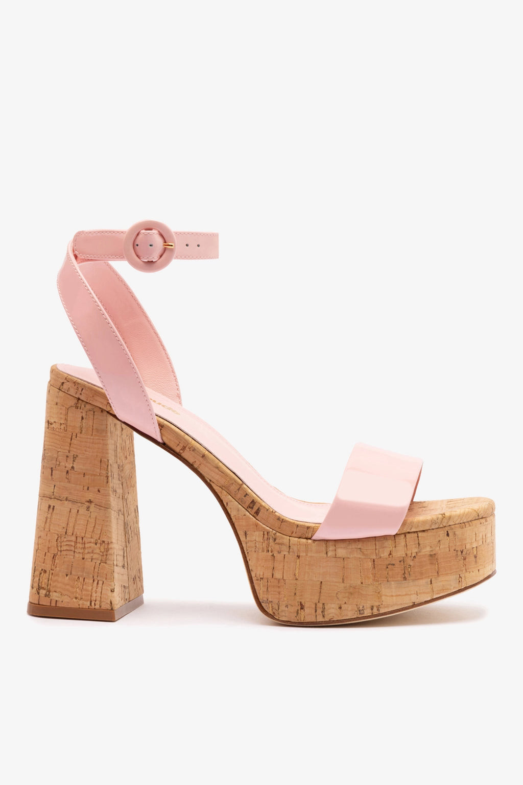 Dolly Sandal In Tulip Patent Leather and Natural Cork | Larroude