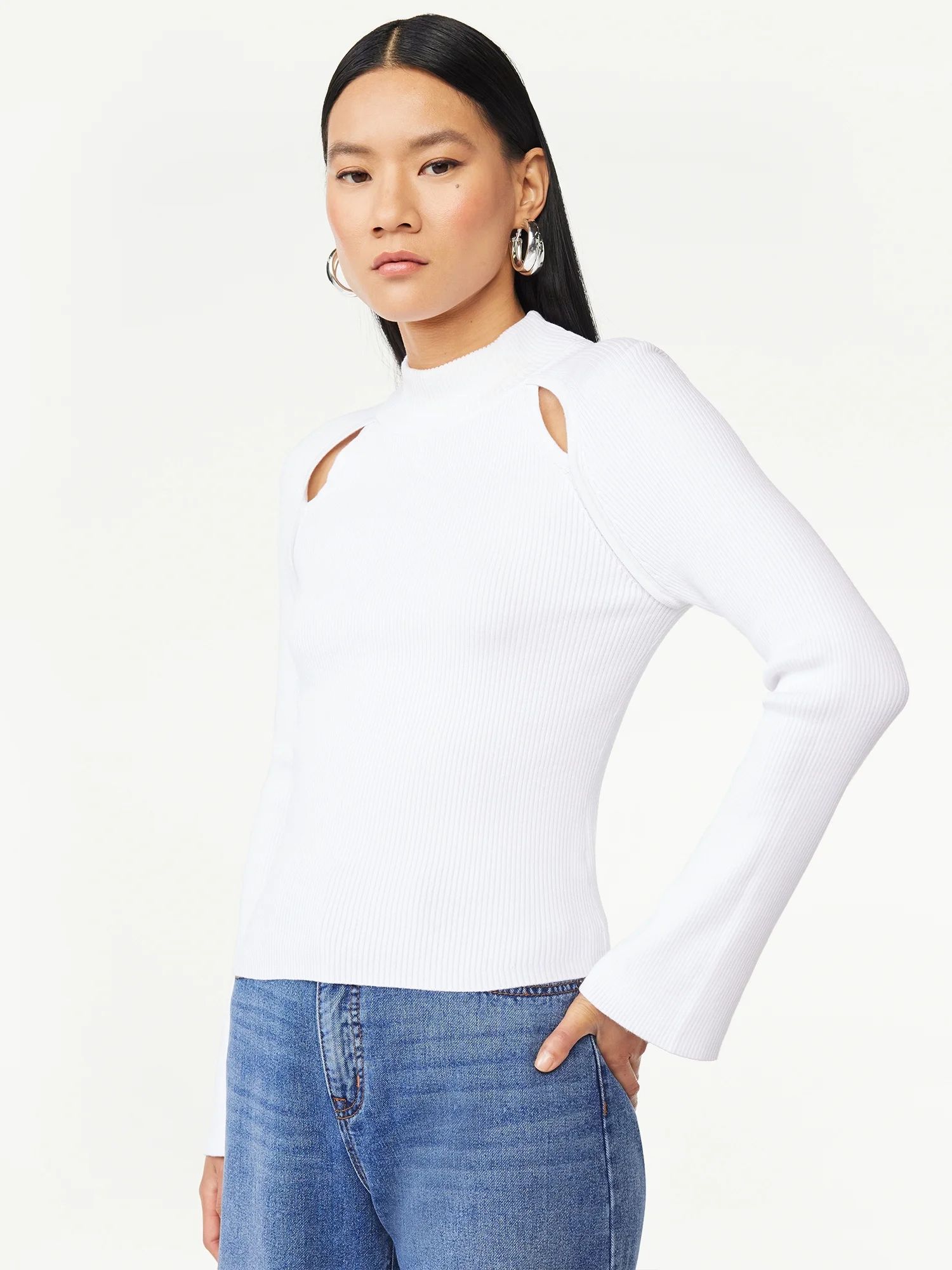 Scoop Women’s Long Cut Out Rib Knit Sweater with Long Sleeves, Sizes XS-XXL - Walmart.com | Walmart (US)