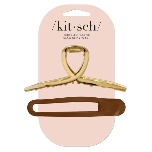 Kitsch Claw Clip Set 2pcs with Metal Loop & Flat Lay Curved Claw, Gold / Brown | Walmart (US)